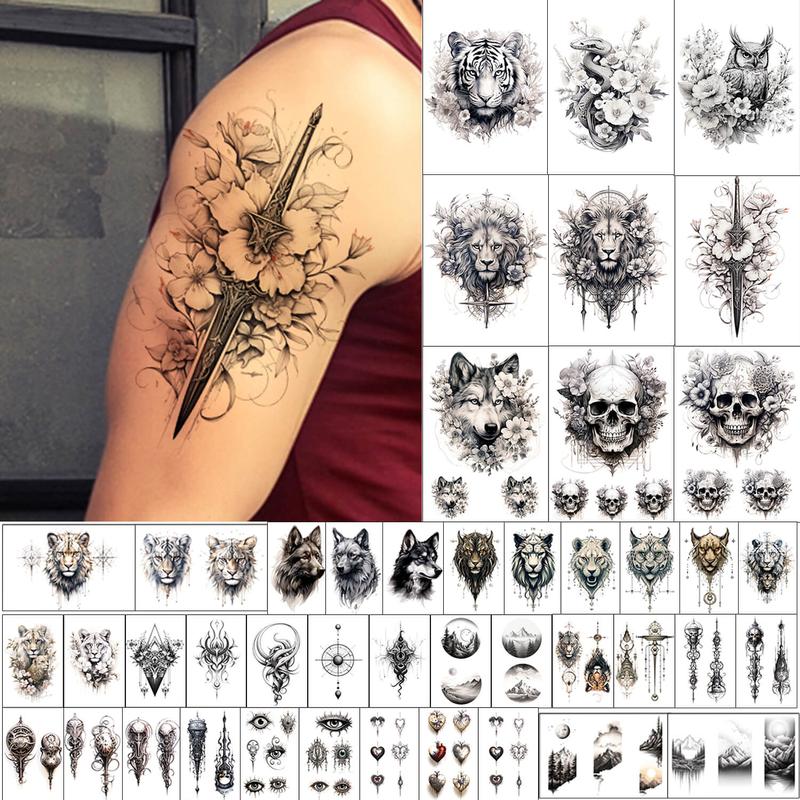 Animal & Flower Pattern Temporary Tattoo Sticker, 44pcs/set Fake Tattoo Sticker, Body Art Sticker for Men & Women