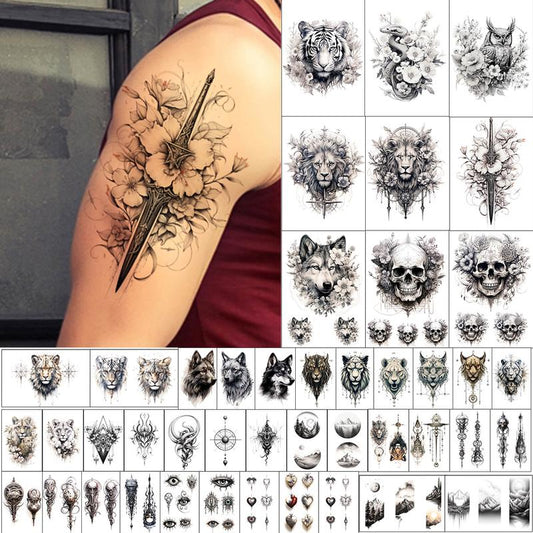 Animal & Flower Pattern Temporary Tattoo Sticker, 44pcs/set Fake Tattoo Sticker, Body Art Sticker for Men & Women