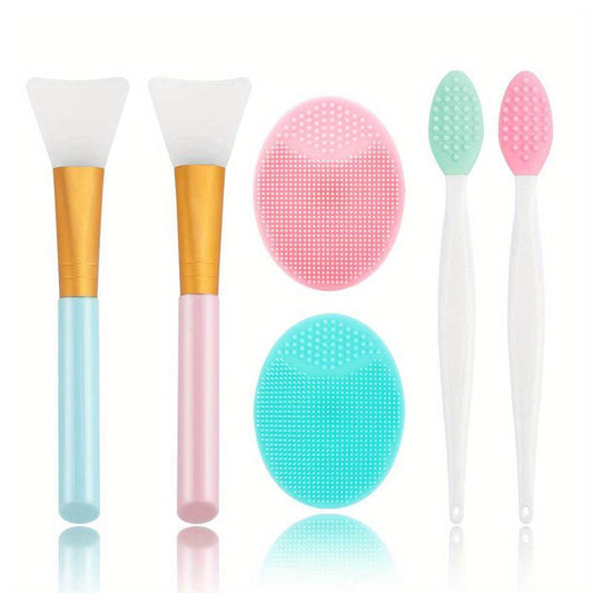 Double-sided Silicone Facial Cleansing Brush, 2 Counts Facial Mask Brush & 2 Counts Facial Cleansing Brush & 2 Counts Nose Cleansing Brush, Facial Skin Care Tool for Daily Use