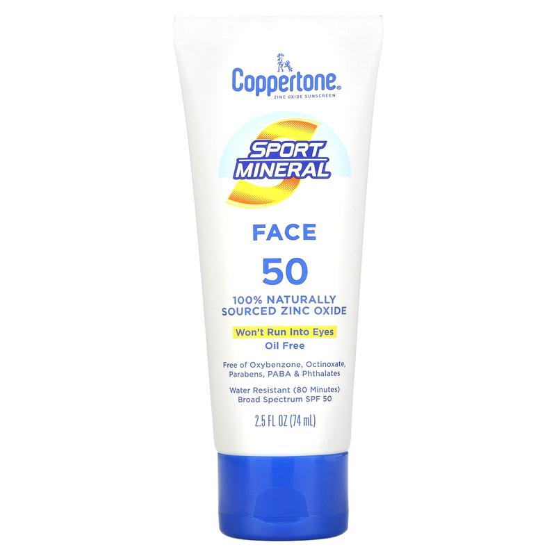 Coppertone Sport Mineral, Sunscreen Lotion, Face, SPF 50, Oil Free, 2.5 fl oz (74 ml)