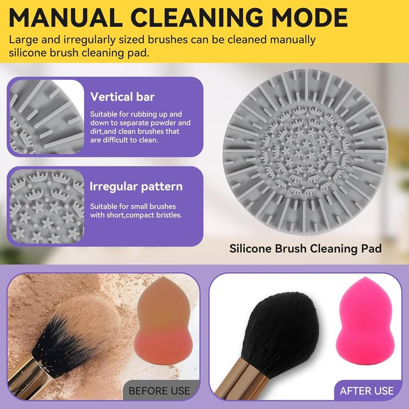 Makeup Brush Cleaner, Brush Cleaning Machine with Makeup Brush Cleaning Mat, Beauty Blender Cleaner for All Size Brush, Makeup Accessories