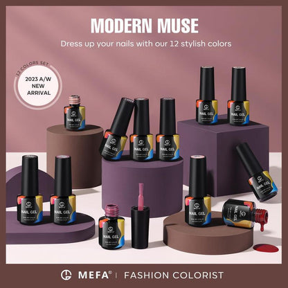 MEFA Gel Nail Polish Set, 12 Colors Fall Winter Nude Neutral Gel Polish Black White Nude Pink Nail Polish Burgundy Red Gray Gel Nail Starter Collection Popular Classic Nail Art Manicure DIY Salon Gift Cutics