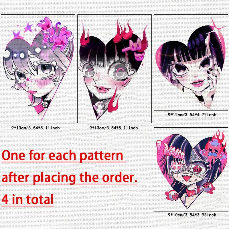 Cartoon Heart & Girl Pattern Tattoo Sticker, 4pcs/set Waterproof Temporary Decals for Cosplay Decor, Body Art Sticker for Women & Girls