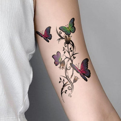 Butterfly & Flower Pattern Temporary Tattoo Sticker (1 Piece), Waterproof Fake Tattoo Sticker, Fake Tattoo Paste, Body Art Tattoo Sticker For Adults, Women, Girls & Men, Temporary Body Art For Festival, Party