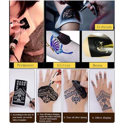 Vintage Floral Pattern Temporary Tattoo Stencil, 9pcs/set Self-adhesive Body Art Tattoos Paint Sticker, Beauty & Personal Care Fake Tattoo