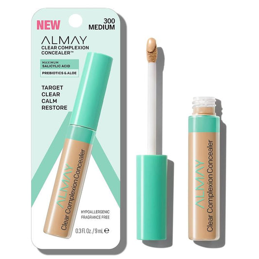 Almay Clear Complexion Acne & Blemish Spot Treatment Concealer Makeup with Salicylic Acid- Lightweight, Full Coverage, Hypoallergenic, Fragrance-Free, for Sensitive Skin, 300 Medium, 0.3 fl oz. Foundation Matte Aloe Flawless Cosmetic