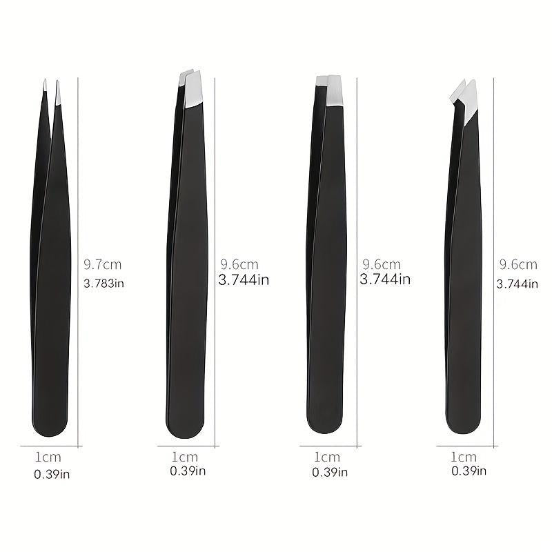 Comfort Stainless Steel Eyebrow Tweezers with Box, 4 Counts Tweezers for Eyebrows, Facial Hair, Ingrown Hair & Blackhead Cleaning, Trending Products, Summer Gift