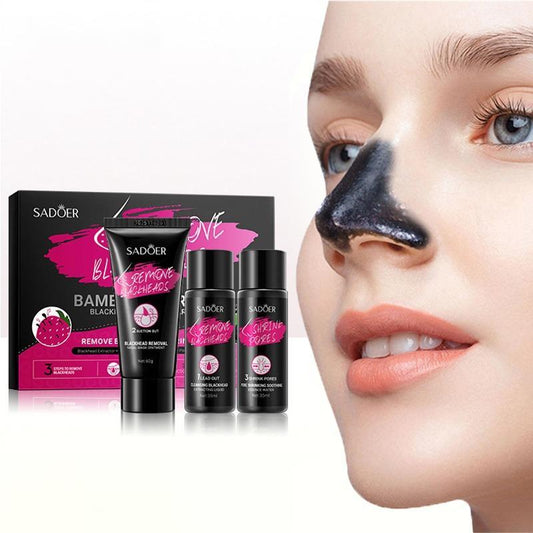 Bamboo Charcoal Blackhead Remover Set, 2 Boxes Face Care Pore Cleaner, Including Blackhead Extractor & Nasal Mask & Serum