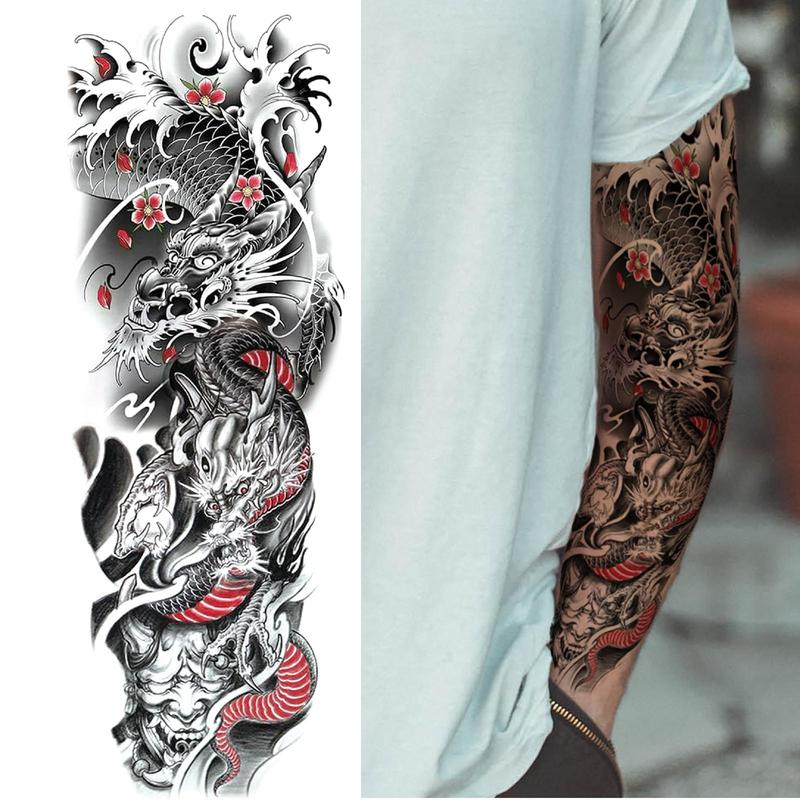 Temporary Tattoo Sticker, 4pcs Dragon & Tiger Pattern Tattoo Sticker for Arm & Full Arm Cover