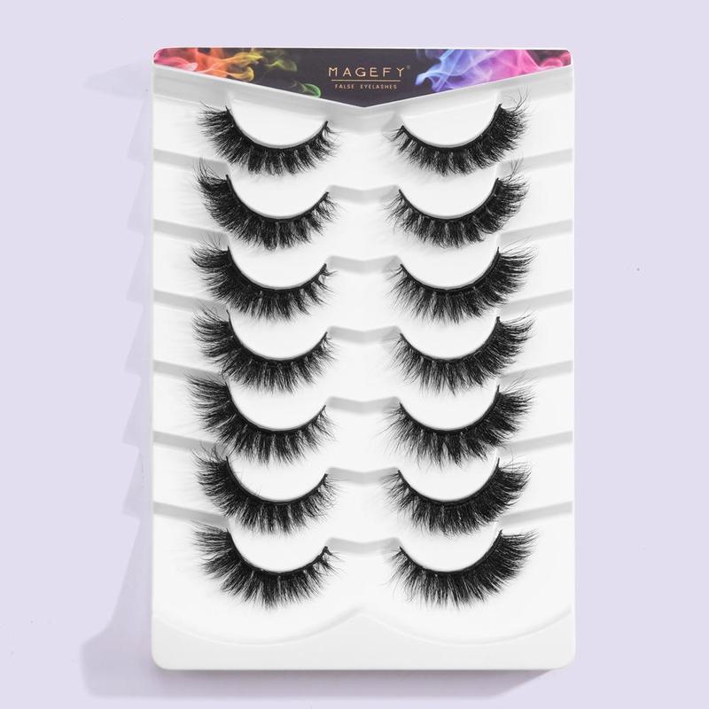 Fluffy False Eyelashes, 1/2 Boxes?Wispy Cat Eye Look Faux Cluster Lashes, Natural Curling Eye Makeup Strip Lashes,?Eyelash Extension?Cosmetic?Kit