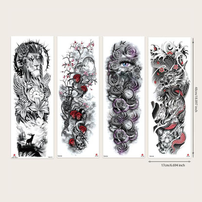 Temporary Tattoo Sticker, 4pcs Dragon & Tiger Pattern Tattoo Sticker for Arm & Full Arm Cover