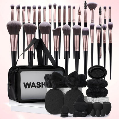 Makeup Tool Set, 49pcs/set Makeup Tools, Including Makeup Brush, Beauty Blender, Finger Puff, Mini Beauty Blender, Cleansing Bowl, Makeup Bag, Cleansing Puff, Wristband and Headband, Back To School?Makeup Tools for Beginners