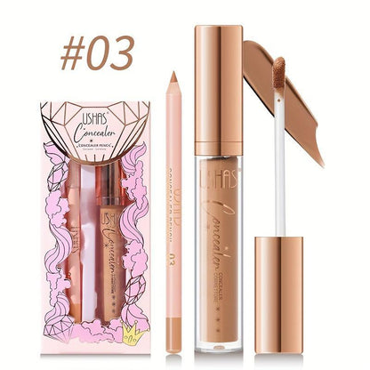 Long Lasting Concealer & Foundation Makeup Set, 2pcs/set Liquid Concealer & Concealer Pencil, Full Coverage Flawless Makeup Set for Dark Circles, Freckles, Acne Marks