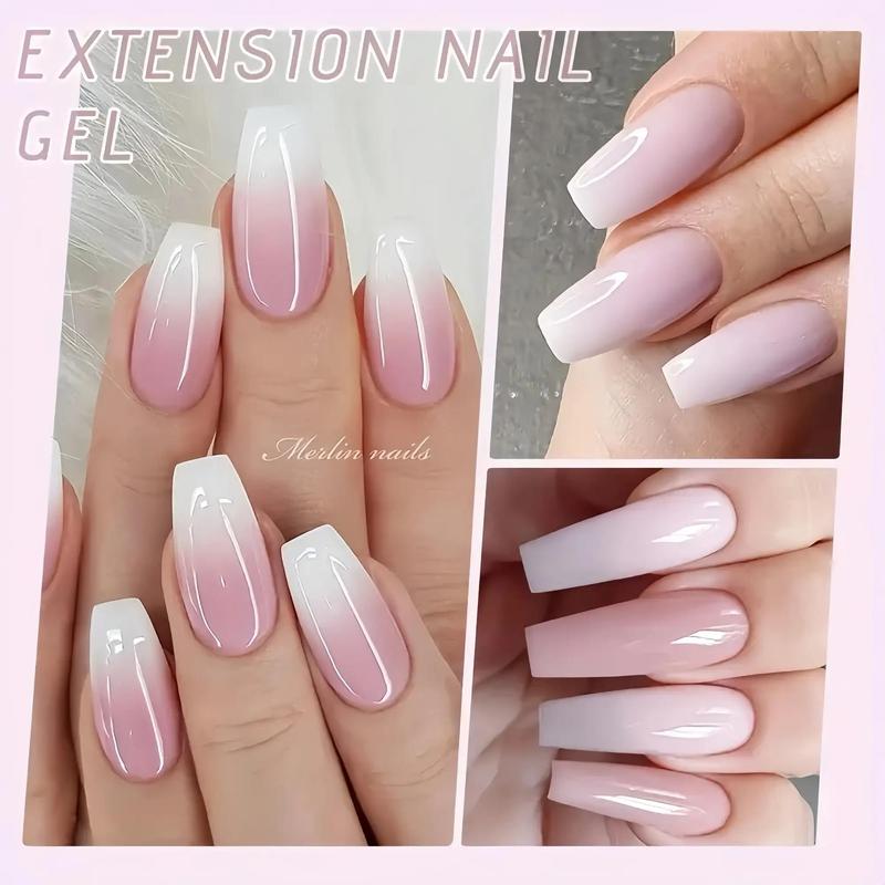 Poly Nail Art & Nail Care Extension Gel Kit, 1 Set 2-Color Builder Gel Nail Extension Kit Including Top Coat & Base Coat & Clear False Nails, Nail Kit