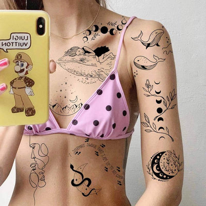 Minimalist Abstract Line Art Temporary Tattoo Sticker, 15pcs/set Creative Fake Tattoo Sticker, Body Art Decoration for Women & Men