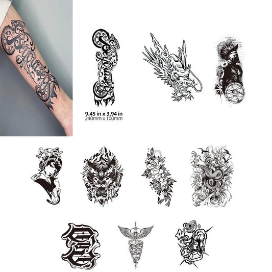 Realistic Temporary Fake Tattoo Sticker, applied in 30 sec, 10pcs Fashionable Trendy Designs Temporary Tattoo Sticker, Summer Essential