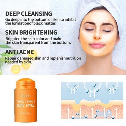 40g Turmeric Face Mask Stick, Comfort Deep Cleansing & Moisturizing Face Mask for Acne Prone Skin, Hydrating Facial Care Product Women & Men, Skincare Rod