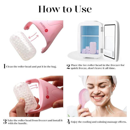 BAIMEI IcyMe Cryotherapy Ice Roller and Gua Sha Facial Tools Puffiness Redness Reducing Migraine Pain Relief, Skin Care Tools for Face Massager Self Care Gift for Men Women - Pink