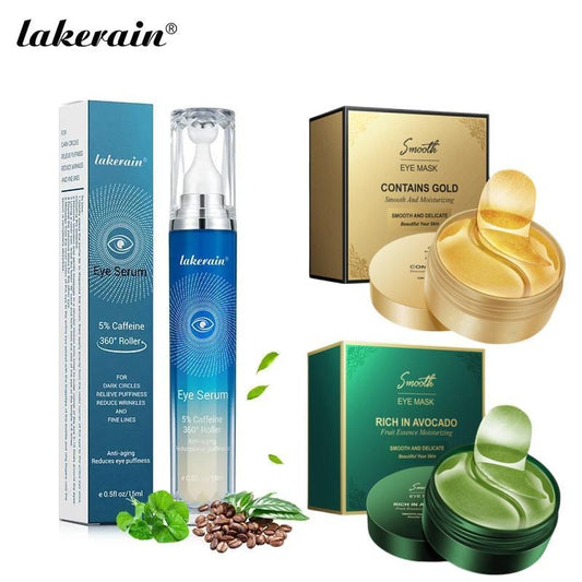 Eye Serum Set, 3 Counts/set Moisturizing Eye Roller Massage Serum & Eye Mask, Hydrating Firming Eye Care Product for Women & Men