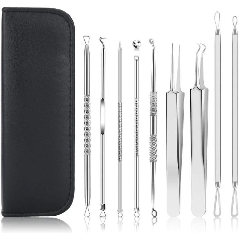 Pimple Popper Tool Kit, 9 PCS Blackhead Remover Tools with Tweezers, 16-Heads Professional Acne Zit Pimple Popper Extraction Tools, Whitehead Comedone Extractor Kit for Facial Nose Skincare Comfort