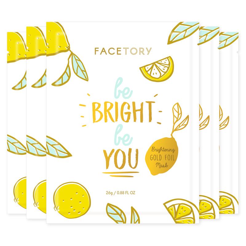 Be Bright Be You Gold Foil Korean Sheet Mask - Brightening & Moisturizing - with Lemon Fruit Extract - Pack of 5