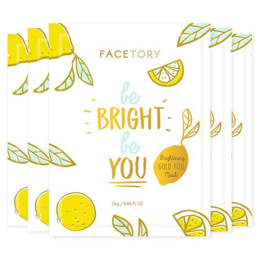 Be Bright Be You Gold Foil Korean Sheet Mask - Brightening & Moisturizing - with Lemon Fruit Extract - Pack of 5