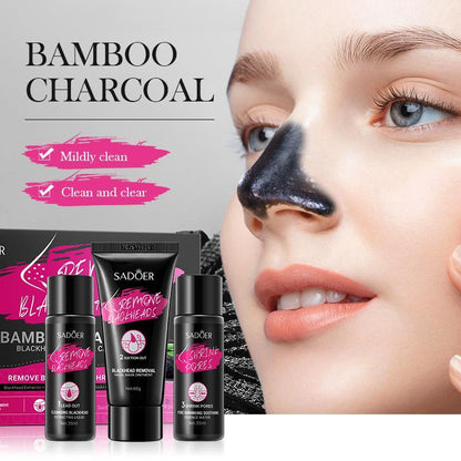 Bamboo Charcoal Blackhead Remover Set, 2 Boxes Face Care Pore Cleaner, Including Blackhead Extractor & Nasal Mask & Serum