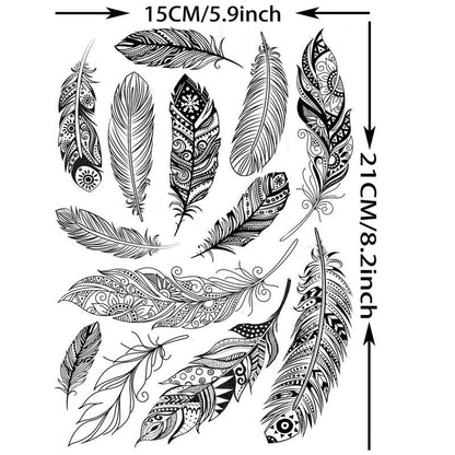 6 Sheets Temporary Tattoo Sticker, Flowers Feathers Animals Body Art Tattoos, Large Arm Tattoo Stickers for Women & Men, Realistic Body Decoration Tattoo for Arms, Neck, Ankle, Legs