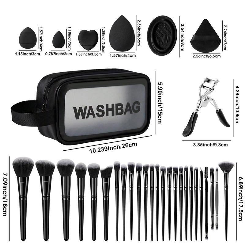 Back to School Makeup Tool Set, 46pcs/set Makeup Brush & Beauty Sponge & Puff & Makeup Bag & Eyelash Curler & Cleaning Pad, Professional Cosmetic Tools Set