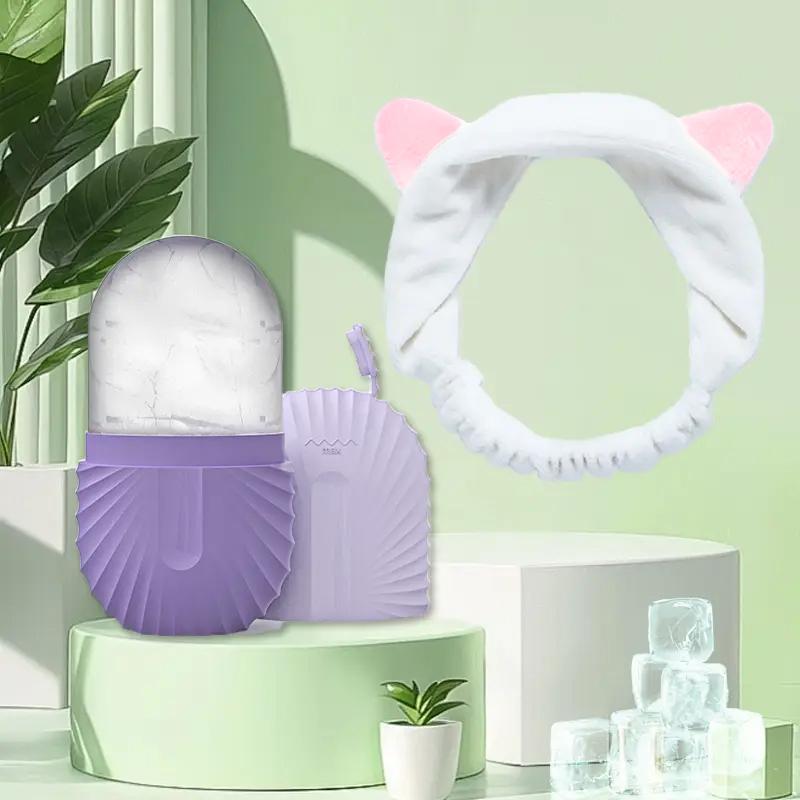 Face Ice Roller & Hair Band Set, 1 Count?Facial Massage Popsicle Mold & 1 Count?Cat Ear Design Headband, Skincare Tools for Women & Men