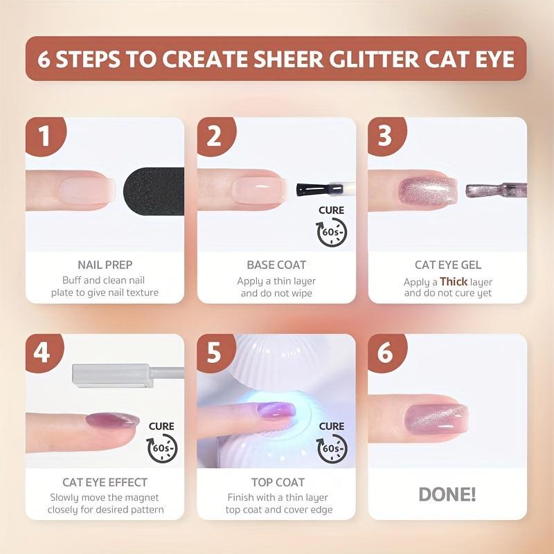 6 Colors Holographic Cat Eye Gel Nail Polish with Magnet, 7 Counts/set DIY Summer Nail Art Supplies, Nail Gel Kit, Shimmery Nail Art Gel, Nail Polish