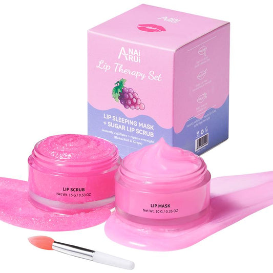 ANAiRUi Bakuchiol+Grape Lip Care Kit - Overnight Lip Sleeping Mask & Lip Exfoliator Scrub - Moisturizing Lip Treatment Mask Plumper for Dry, Chapped, Peel & Dark Lips - Lip Skincare Moisturizer for Repairing, Anti Fine Lines and Plump your Lips