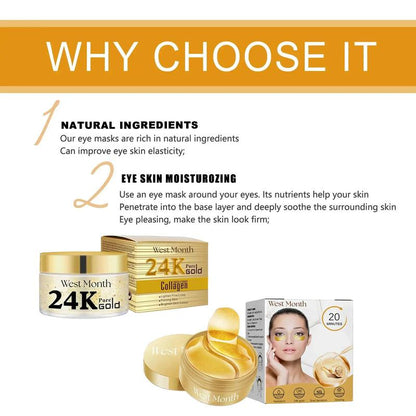 24k Collagen Eye Mask & 24k Collagen Face Cream, 1 Set Brightening & Firming Eye Mask & Moisturizing Face Cream, Beauty & Personal Skin Care Product for Women & Men