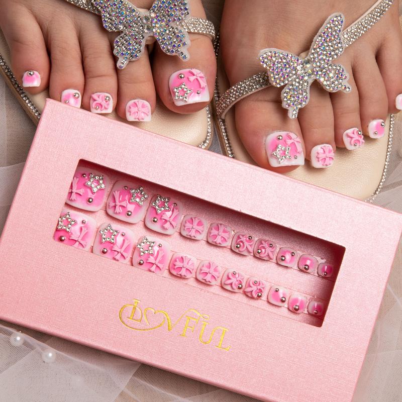 Lovful 20PCS ONE SIZE High Quality Pedicure Acrylic Handmade Press on Toe Nails