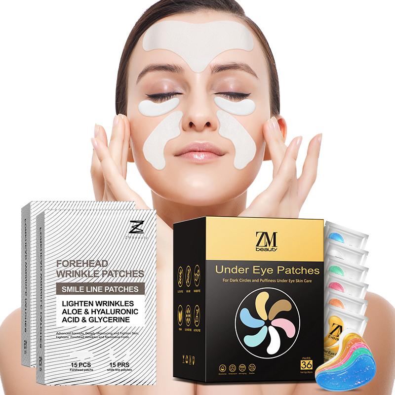 ZMbeauty 24k Gold Under Eye Patch 6 Effects Eye Masks & Forehead & Laugh Strips to Repair Under Eye, Forehead & Laugh Line Wrinkles, Nighttime Use