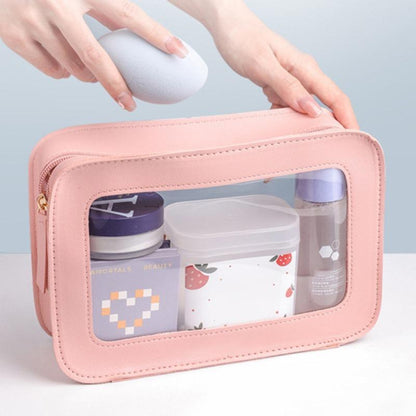 Solid Color Clear Makeup Bag, Portable Large Capacity Cosmetic Storage Bag, Waterproof Toiletry Bag, Back To School Zipper Makeup Organizer Pouch