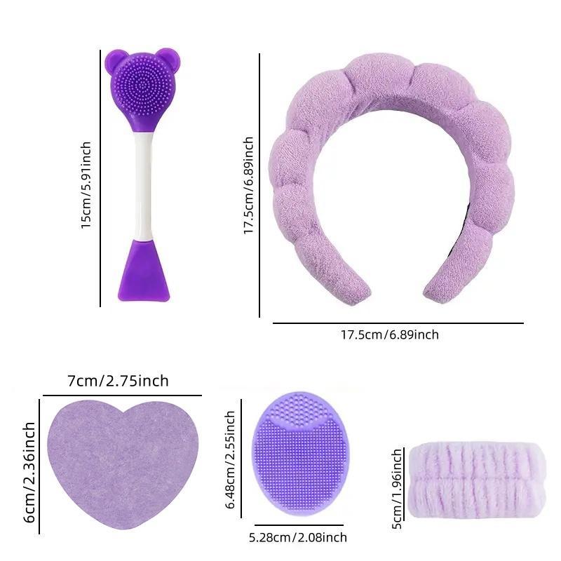 Face Cleaning Tool Set, Facial Cleansing Kit Including Heart Shaped Sponge & Face Washing Wristband & Headband & Facial Cleansing Brush, Cleaning Makeup Brushes