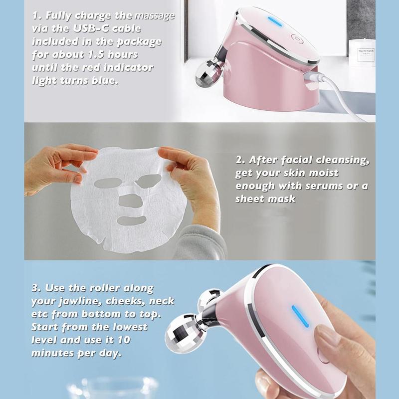 Double Roller Massager, Facial Massager, Facial Massage Roller, for Face, Neck, with Base, for Women and Men