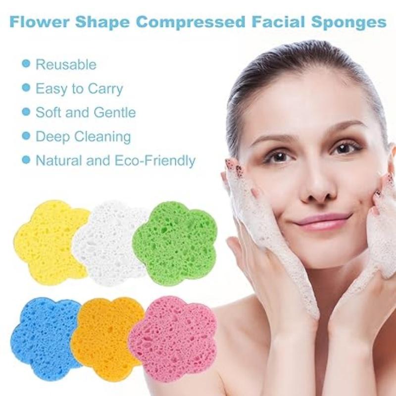 Flower Shaped Facial Cleansing Sponge, 60pcs/set Soft Face Cleansing Sponge, Face Cleaning Puff, Makeup Accessories