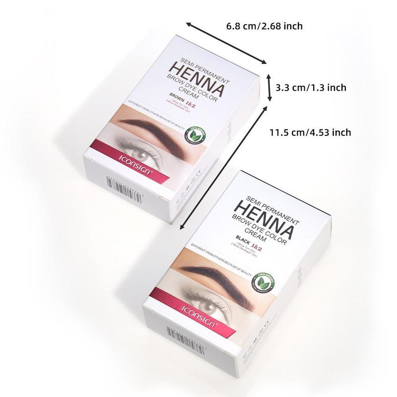 Henna Brow Dye Color Cream Set, 1 Long Lasting Brow Tint Cream & 1 Brow Developer & 3 Lip Brush & 3 Mascara Brush & 1 Paste Spoon & 1 Pair Disposable Gloves