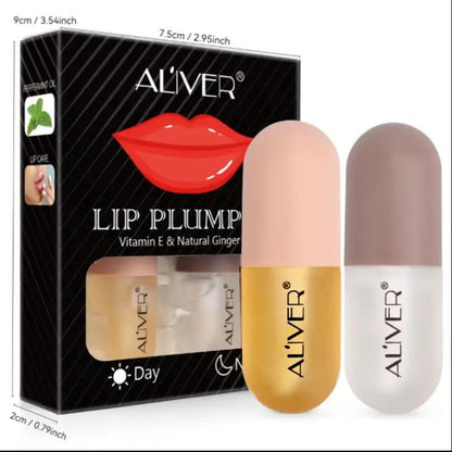 Day & Night Use Lip Plumper, 2 Counts/set Vitamin E & Natural Ginger Oil Lip Plumper, Lip Care Product for Women & Girls