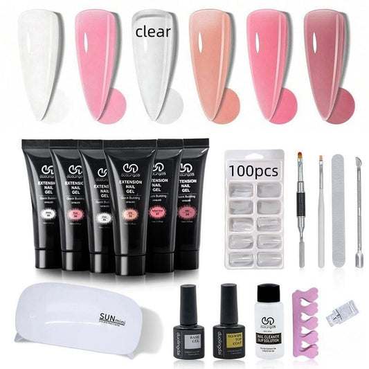 Nail Art Extension Gel Kit, 1 Set Nail Extension Gel Kit with UV Lamp, Construction Glue, Gel and Nail Shape, for Beginners and DIY Beauty Nail Salon At Home