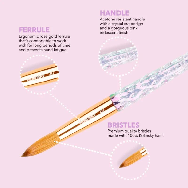 Kiara Sky Acrylic Nail Brush Clear Crystal 100% Kolinsky size 14, size 16, size 18, size 20