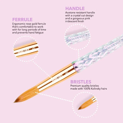 Kiara Sky Acrylic Nail Brush Clear Crystal 100% Kolinsky size 14, size 16, size 18, size 20