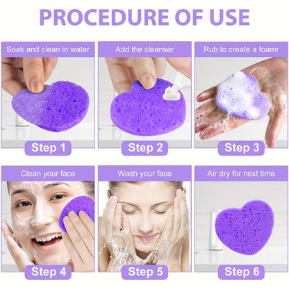 Heart Shaped Compressed Professional Cosmetic Spa Facial Sponges, 10/20/30pcs Soft Face Wash Sponge, Exfoliating Facial Cleansing Puff, Face Cleaning Tool for Home Travel