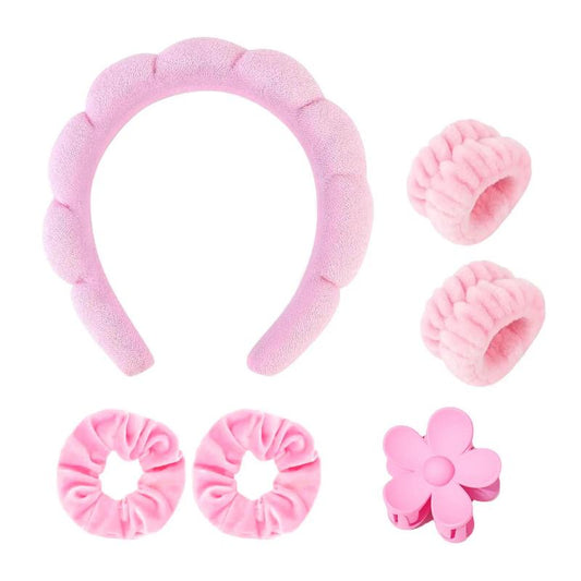 Face Washing Accessories, 6 Counts/set Face Washing Tool, Including 1 Count?Face Washing Headband & 4 Counts Face Washing Wristband & 1 Count?Hair Claw Clip