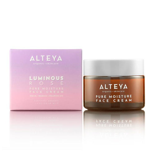 Alteya Organics Bulgarian Rose Otto Face Cream for All Skin Types - Nourishing Moisturizer with Hyaluronic Acid and Mullein for Radiant Skincare - Hydrating Flower Moisturizer