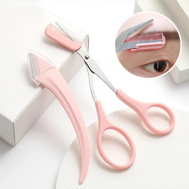 Eyebrow Scissors Set, 2pcs/set?Eyebrow Trimmer, Eyebrow Shaping Tool, Eyebrow Product for Women & Girls, Portable Eye Makeup Tools for Home & Travel