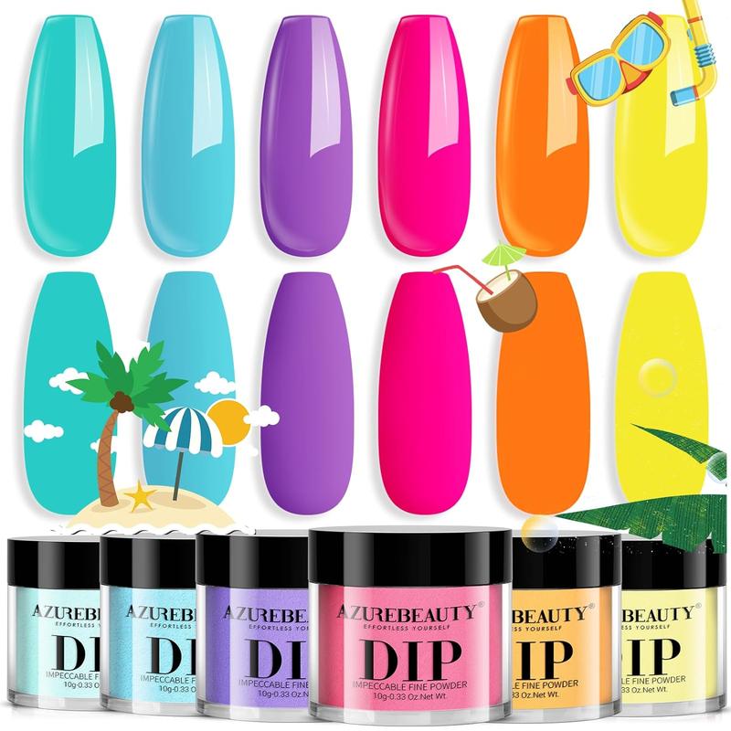 [New Product Sale] AZUREBEAUTY Bright Summer Dip Powder Nail Set, 6 Colors  Dipping Powder Nail Starter Kit French Art Manicure DIY Mother's Gift for Women, No Need Nail Lamp Cured