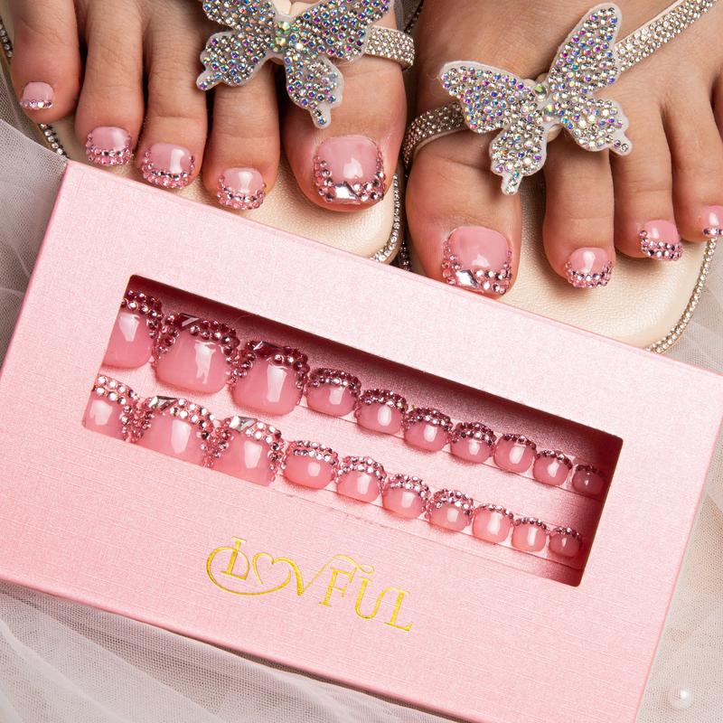 Lovful 20PCS ONE SIZE High Quality Pedicure Acrylic Handmade Press on Toe Nails